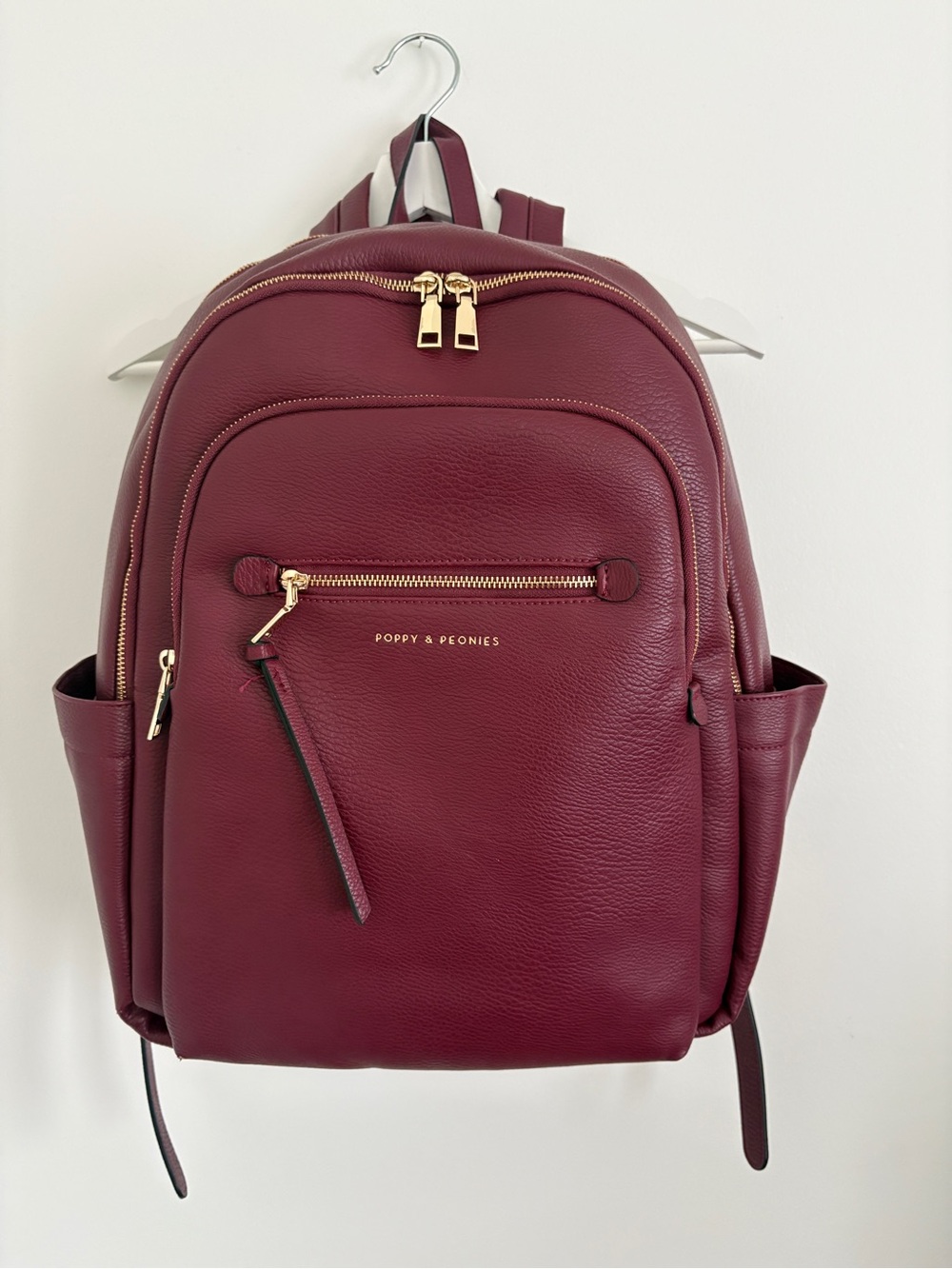Poppy & Peonies Wine Red Leather Backpack with Gold Hardware